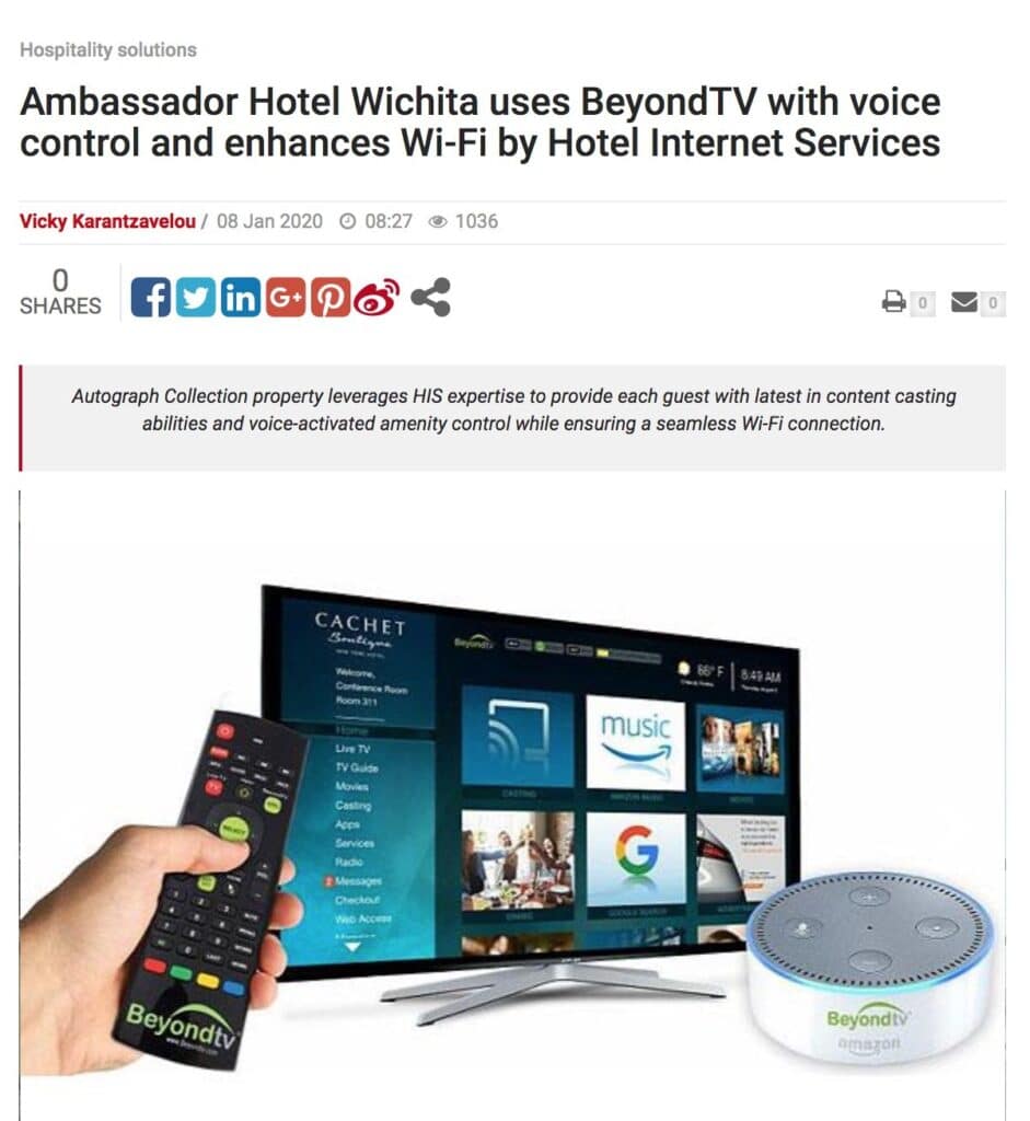 Ambassador Hotel Wichita uses BeyondTV with voice control and enhances Wi-Fi by Hotel Internet Services